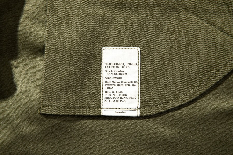 The Real McCoy's Trousers, Field, Cotton, O.D. Olive New