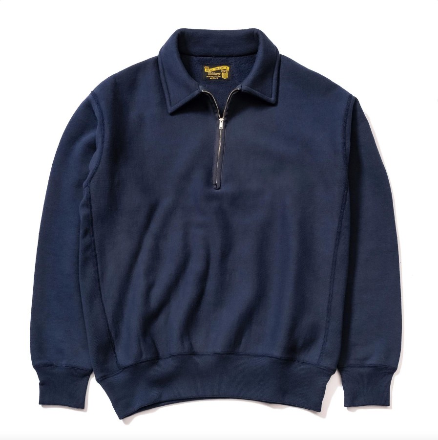 The Real McCoy's Military 1/4 Zip Sweatshirt / Plain Navy Best