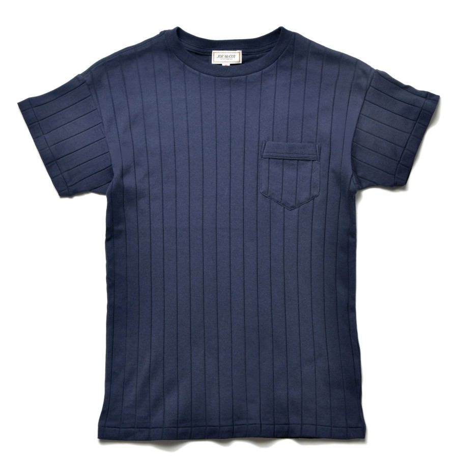 Joe McCoy Cotton Ribbed Pocket Tee 140 Navy Clearance