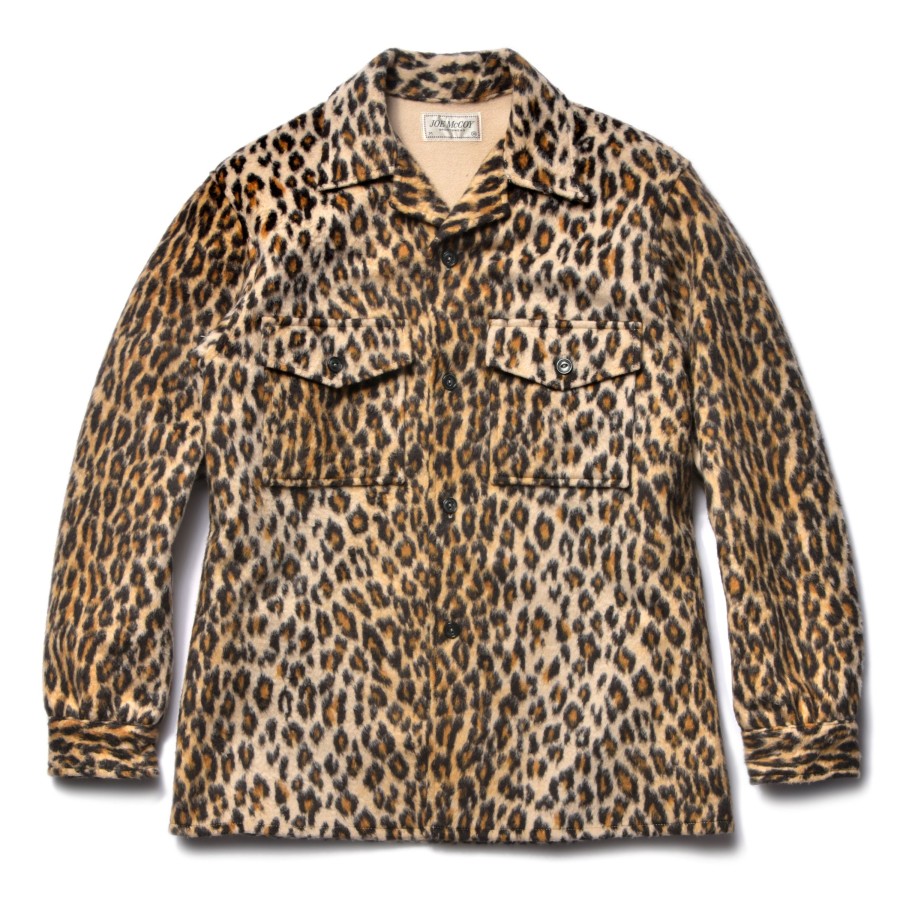 Joe McCoy Jm Leopard Fur Open Collar Shirt Beige New