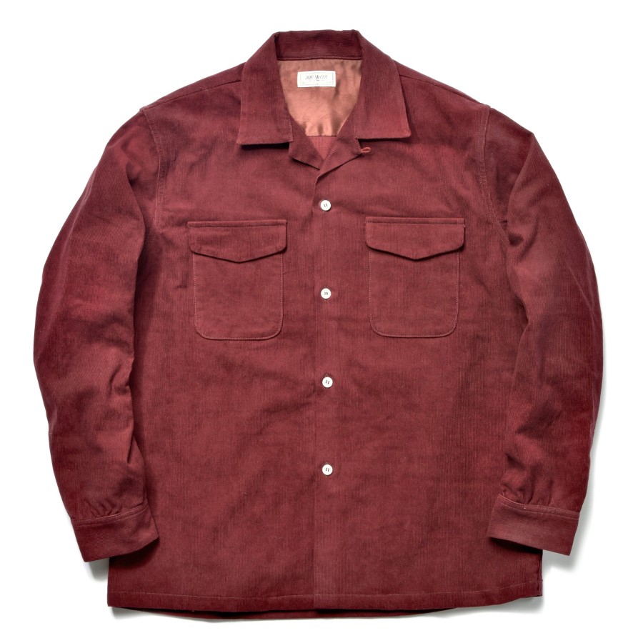 Joe McCoy Corduroy Open Collar Shirt 100 Burgundy Hot