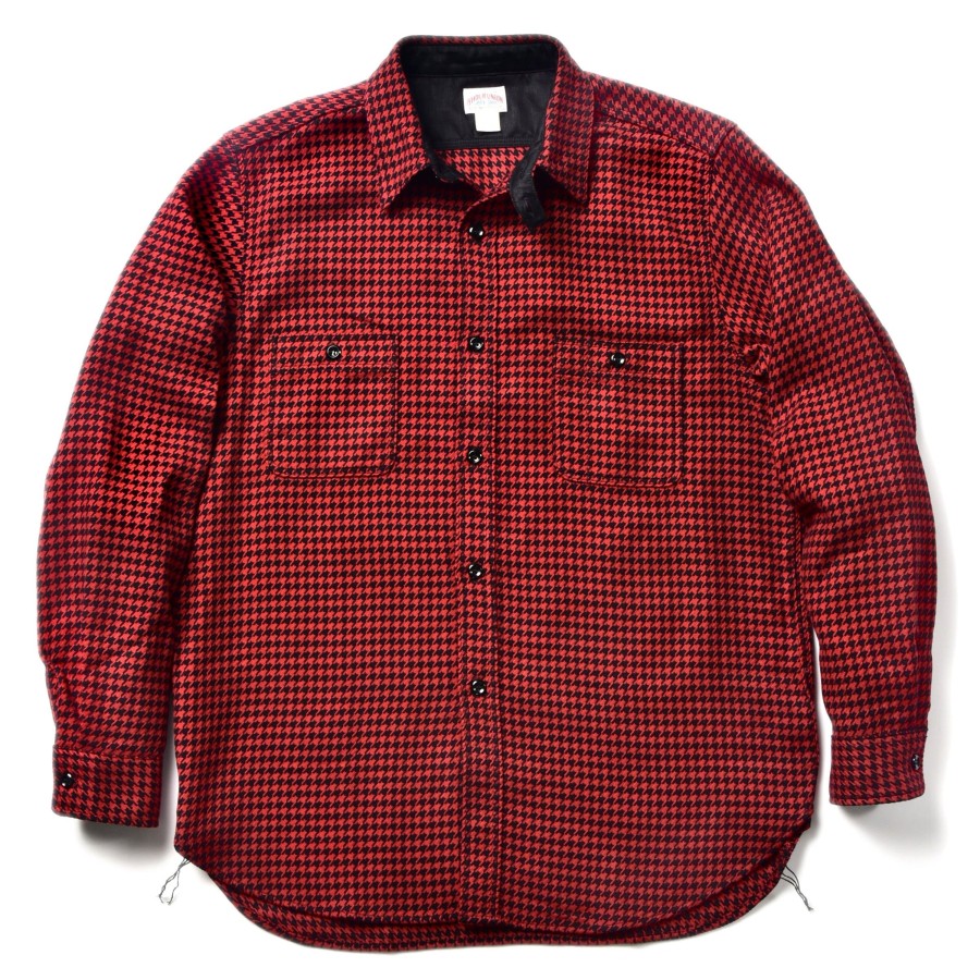 Joe McCoy 8Hu Houndstooth Flannel Shirt Red Clearance