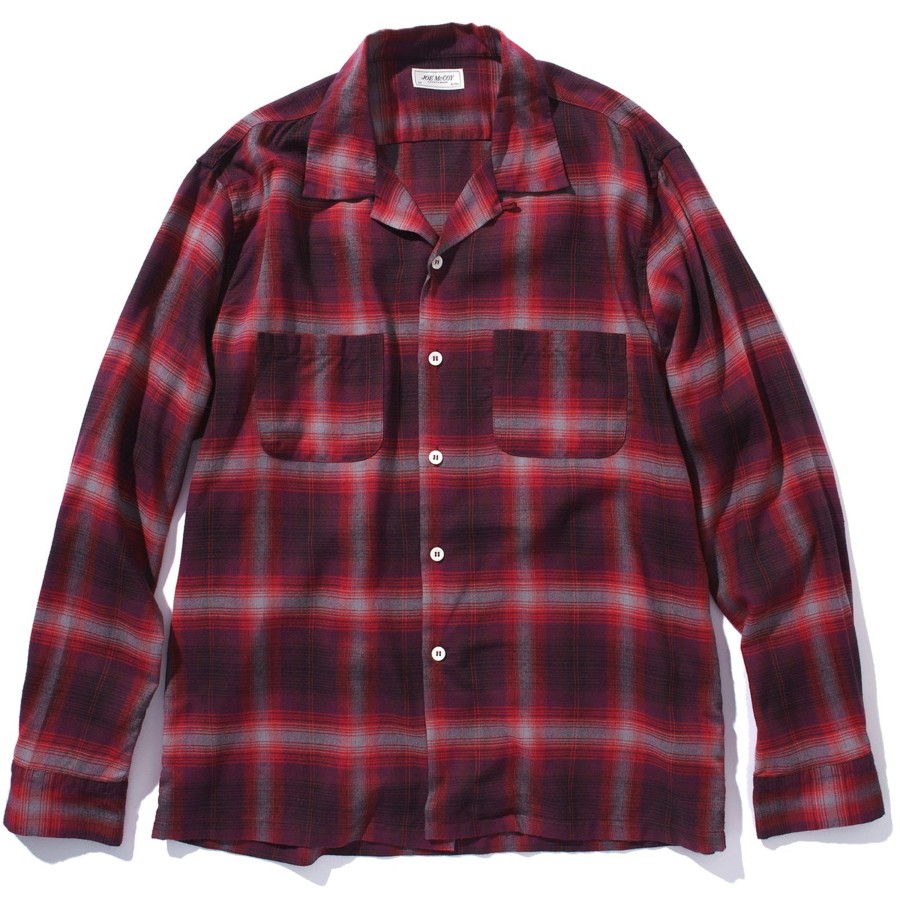 Joe McCoy Shadow Check Rayon Shirt Crimson New