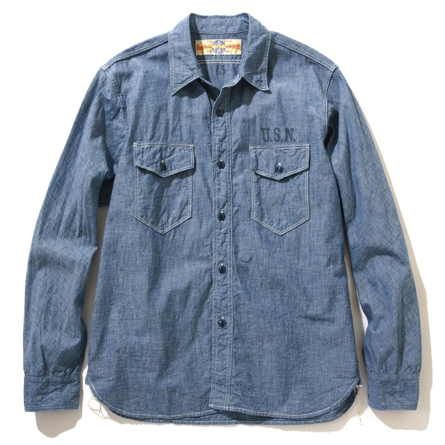 The Real McCoy's U.S.N. Chambray Shirt L/S (Stencil) 120 Blue (Stencil) Wholesale