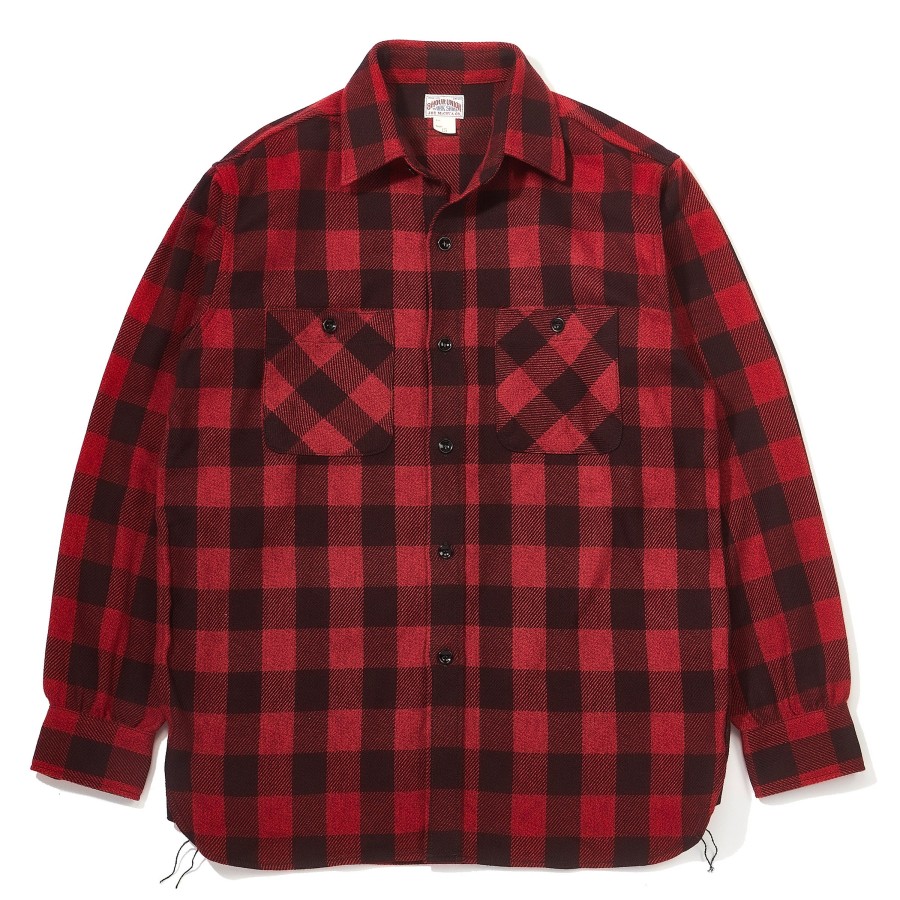 Joe McCoy 8Hu Twisted-Yarn Buffalo Check Flannel Shirt Red/Black Clearance