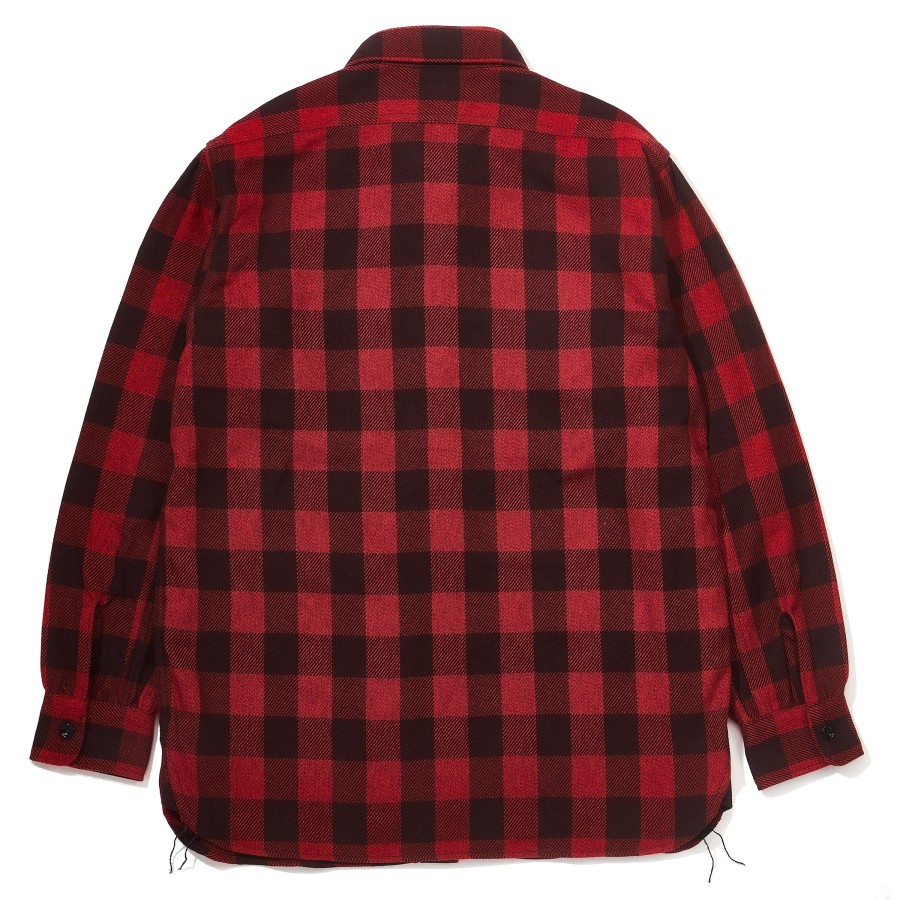 Joe McCoy 8Hu Twisted-Yarn Buffalo Check Flannel Shirt Red/Black Clearance