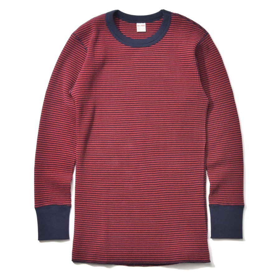 Joe McCoy Waffle Stripe Thermal Shirt L/S Navy/ \Nred New