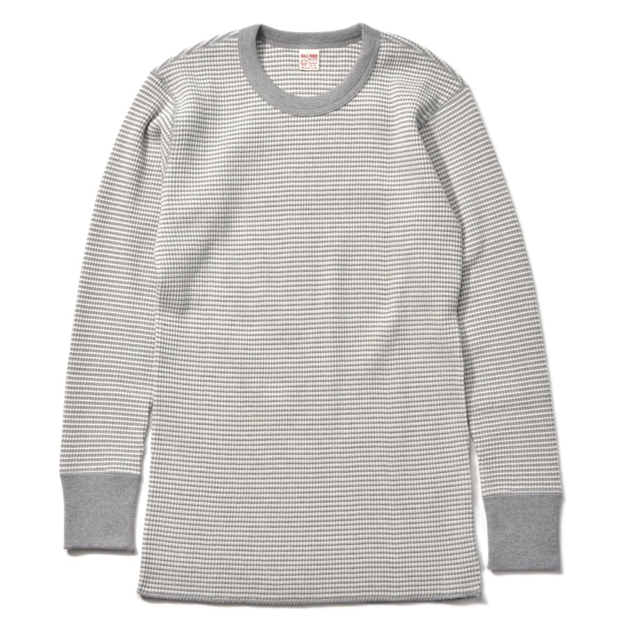 Joe McCoy Waffle Stripe Thermal Shirt L/S White/ Gray Wholesale