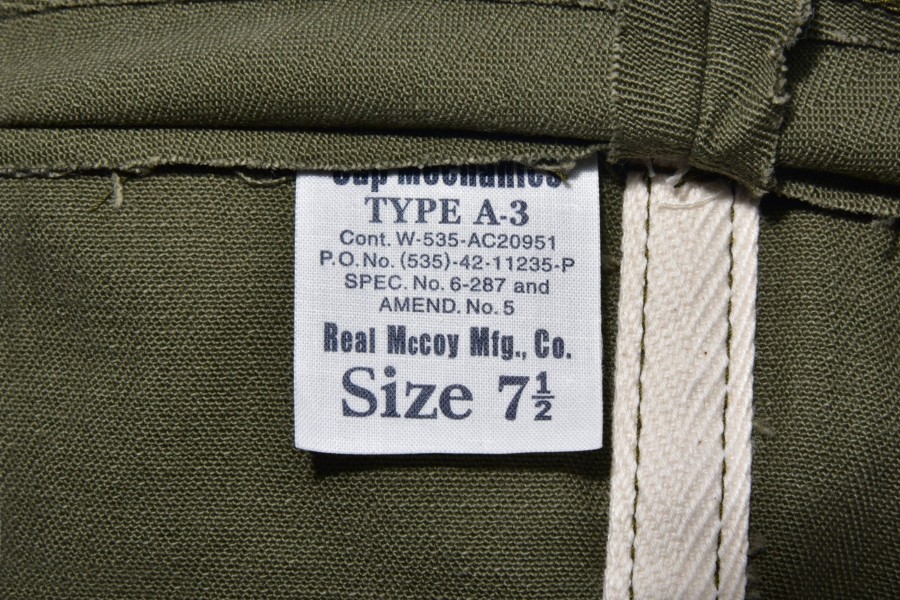 The Real McCoy's Type A-3 Cap / Decal 150 Olive New