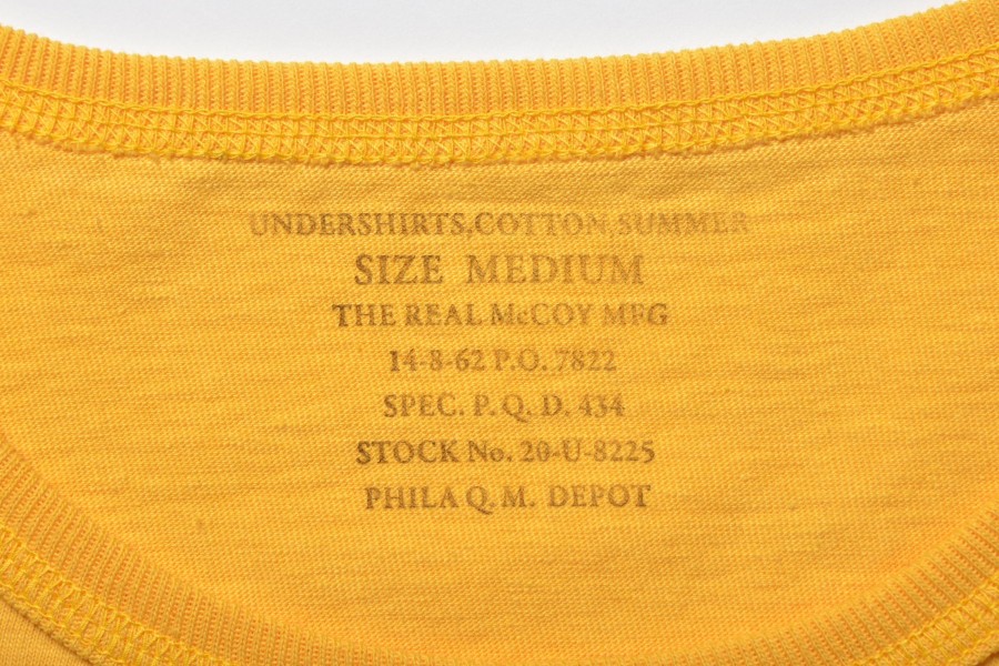 The Real McCoy's Undershirts, Cotton, Summer 60 Yellow New