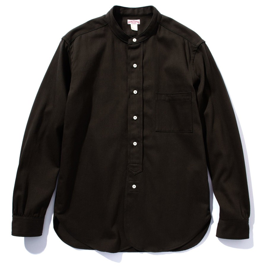 Joe McCoy Double Diamond Band Collar Sateen Shirt Black Best